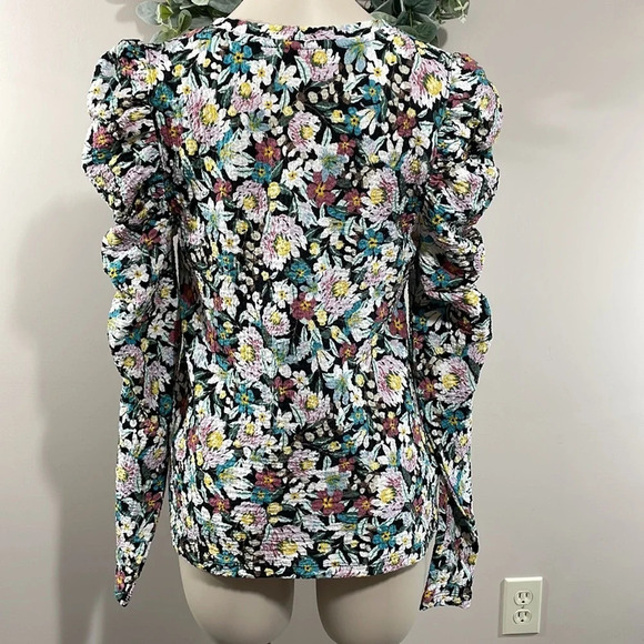 NWT LOFT Floral Shirred Puff Sleeve Top M - Picture 6 of 16